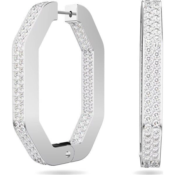Dextera hoop earrings, Octagon, Pavé, Large, White