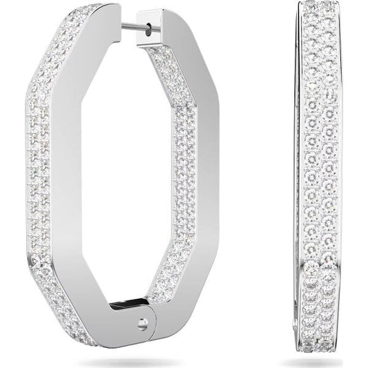 Dextera hoop earrings, Octagon, Pavé, Large, White