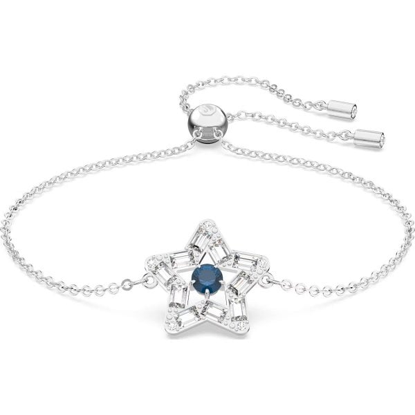 Stella bracelet, Star, Blue, Rhodium plated