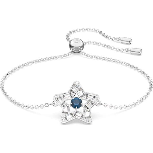 Stella bracelet, Star, Blue, Rhodium plated