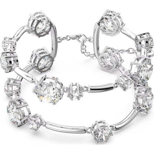 Constella bangle, Mixed round cuts, White, Rhodium