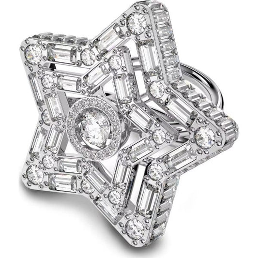Stella cocktail ring, Star, White, Rhodium Ptd S55
