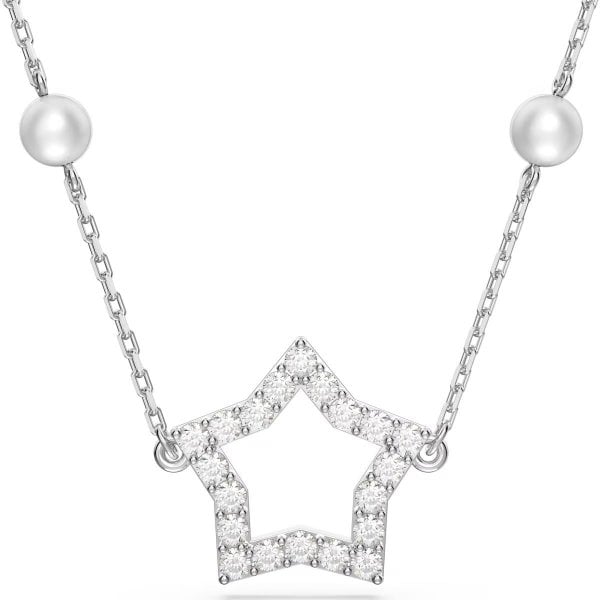 Stella necklace, Crystal pearls, Star, White