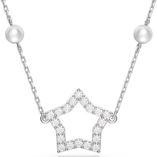 Stella necklace, Crystal pearls, Star, White