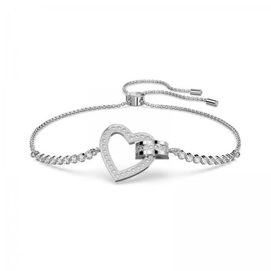 Lovely bracelet, Heart, White, Rhodium plated