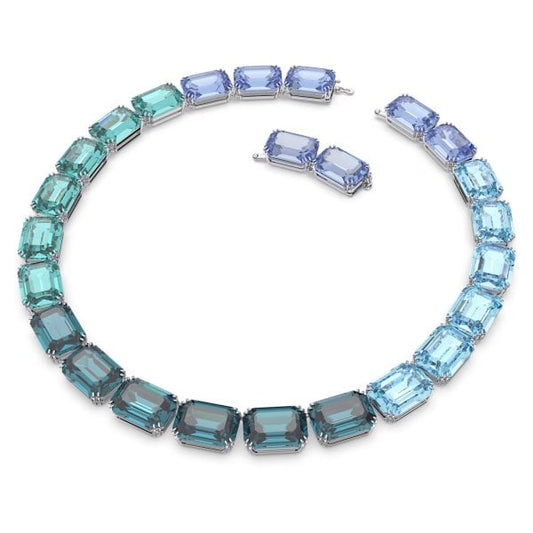 Millenia necklace, Octagon cut, Blue, Rhodium