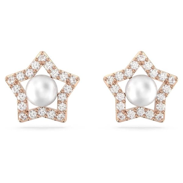 Stella stud earrings Crystal pearls, Star, White