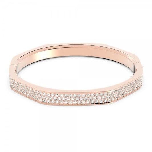 Dextera bangle, Octagon, Pavé, White, Rose gold