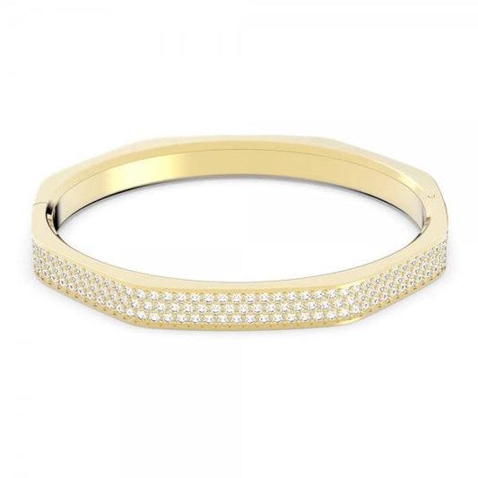 Dextera bangle, Octagon, Pavé, White, Gold-tone