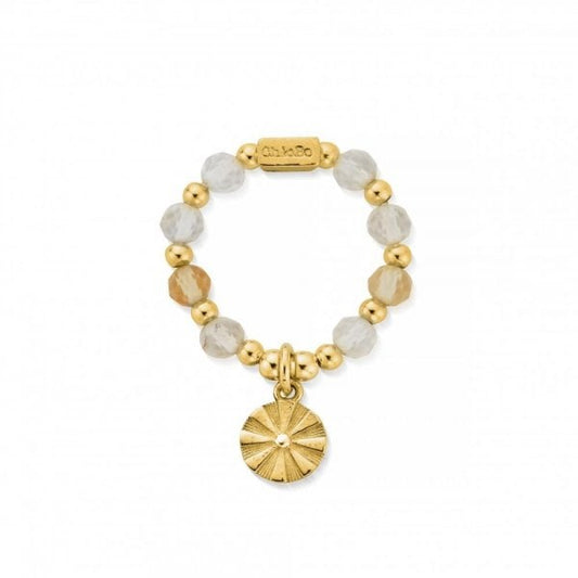 Gold Sun Rays Citrine Ring Medium