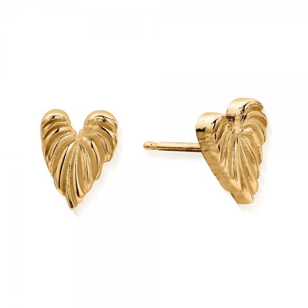 Gold Leaf Heart Stud Earrings