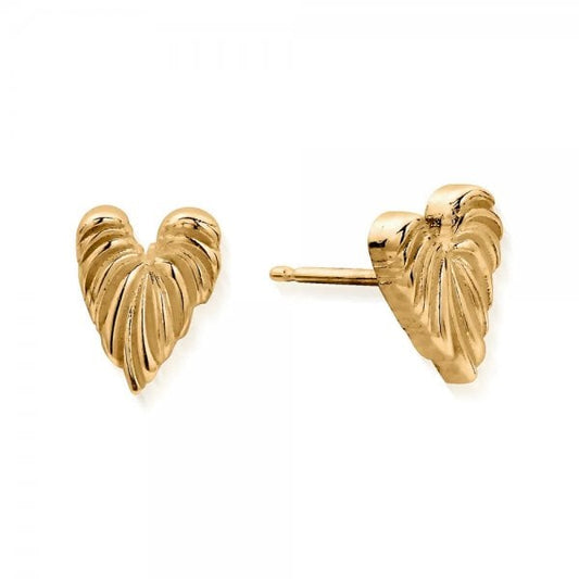 Gold Leaf Heart Stud Earrings