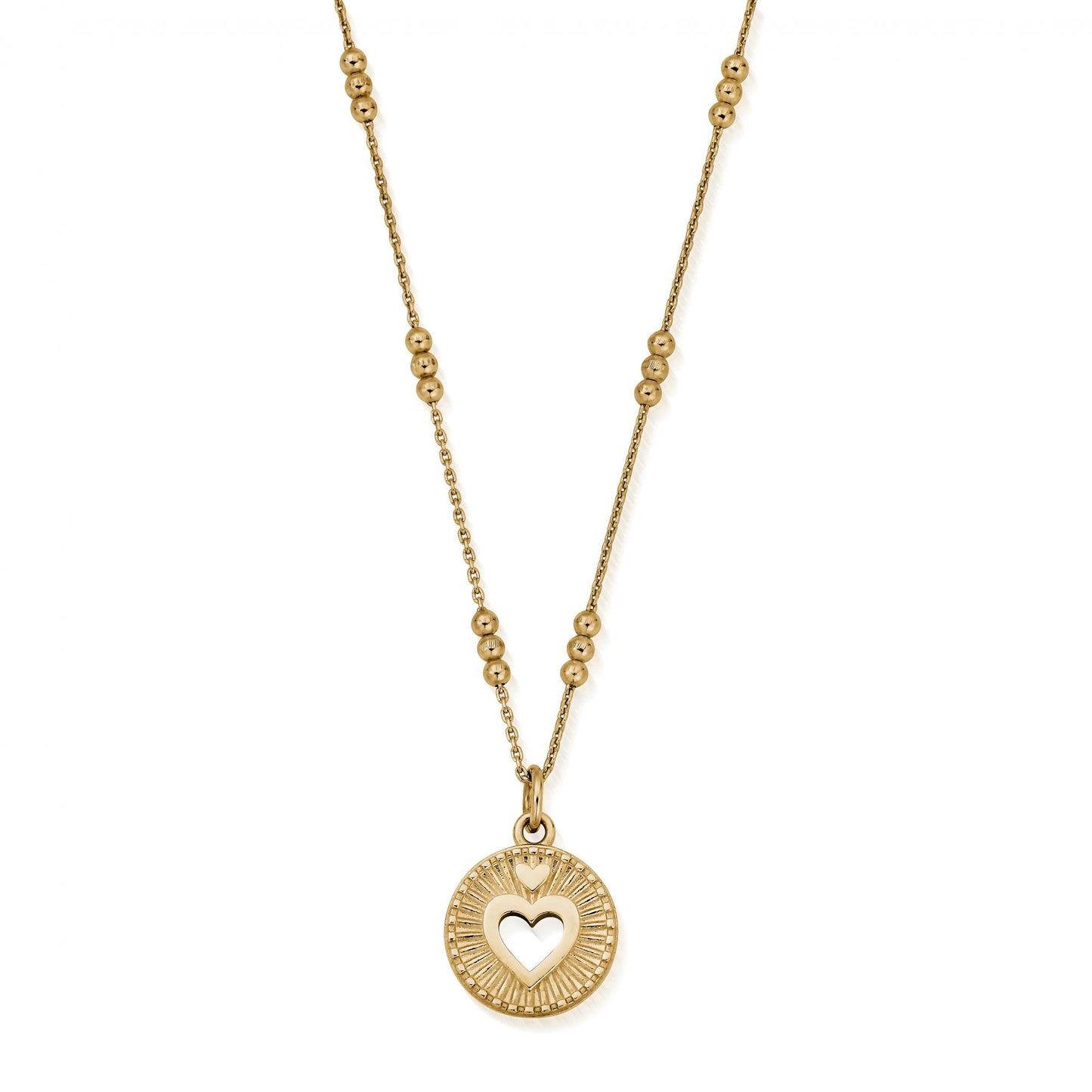 Gold Triple Bobble Chain Guiding Heart Necklace