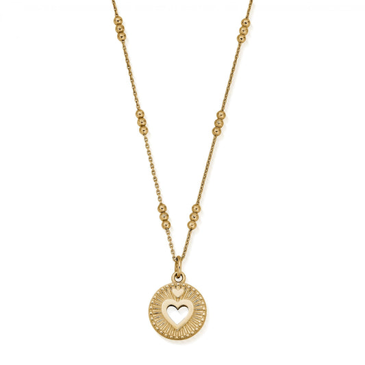 Gold Triple Bobble Chain Guiding Heart Necklace