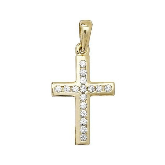 9CT YEL GOLD CROSS CZ PENDANT