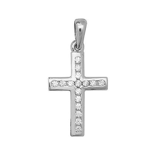 9CT WHT GOLD CROSS CZ PENDANT