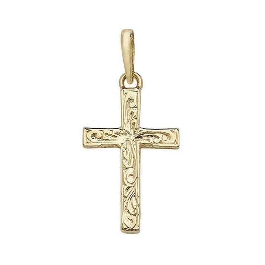 9CT YEL GOLD PATTERNED CROSS PENDANT