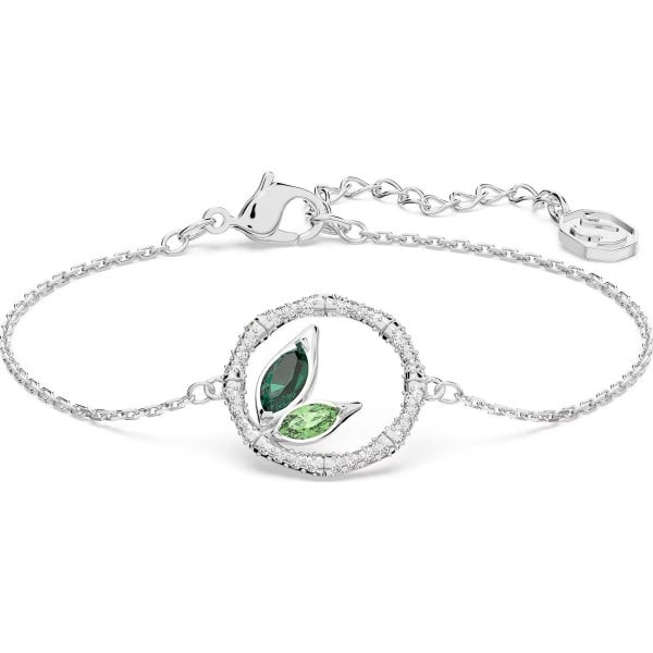 Dellium bracelet, Circle, Bamboo, Green, Rhodium