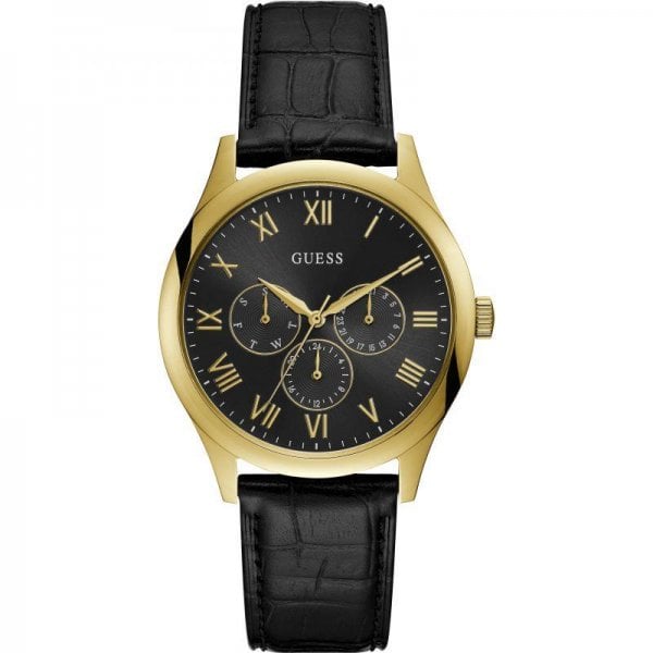 Gents gold watch with black dial