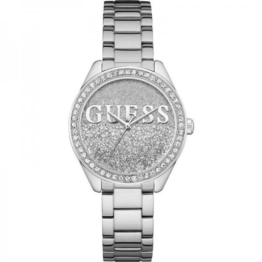 Ladies silver watch with silver and white glitter