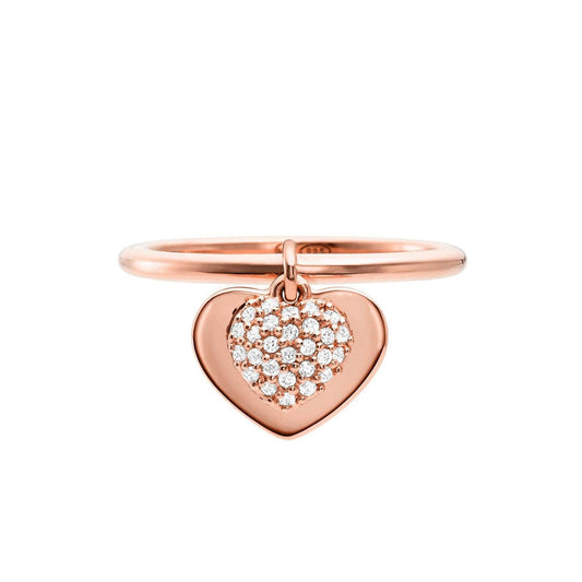 Love 14ct Rose Gold Plated Pavé Heart Drop Ring