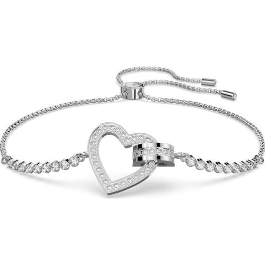 Lovely bracelet, Heart, White, Rhodium plated