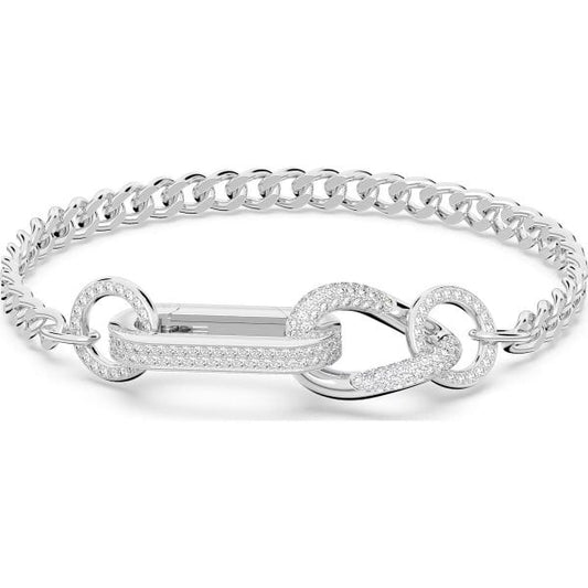 Dextera bracelet, Pavé, Mixed links, White, Rhod