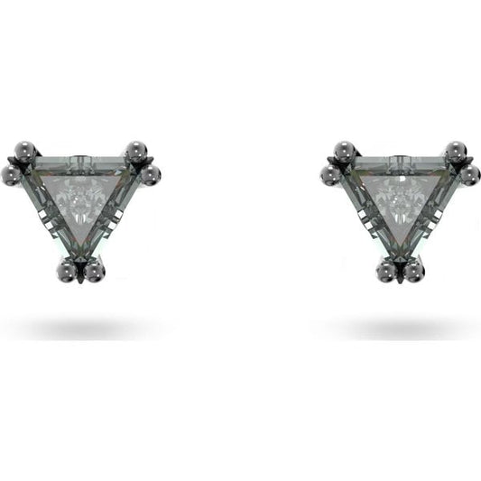Stilla stud earrings, Triangle, Black, Ruthenium