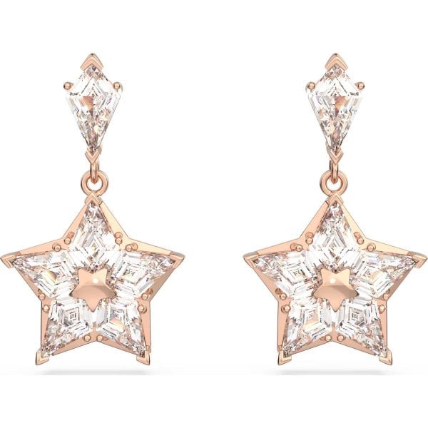 Stella drop earrings, Kite cut, Star, White, Rose