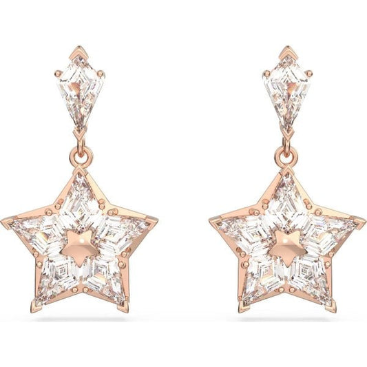 Stella drop earrings, Kite cut, Star, White, Rose