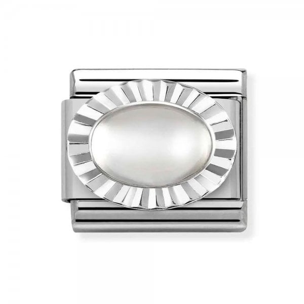 Silver Diamond Cut Oval Moonstone Charm