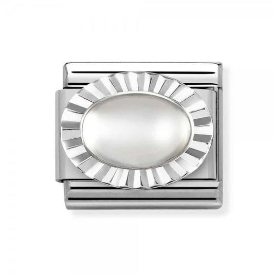 Silver Diamond Cut Oval Moonstone Charm