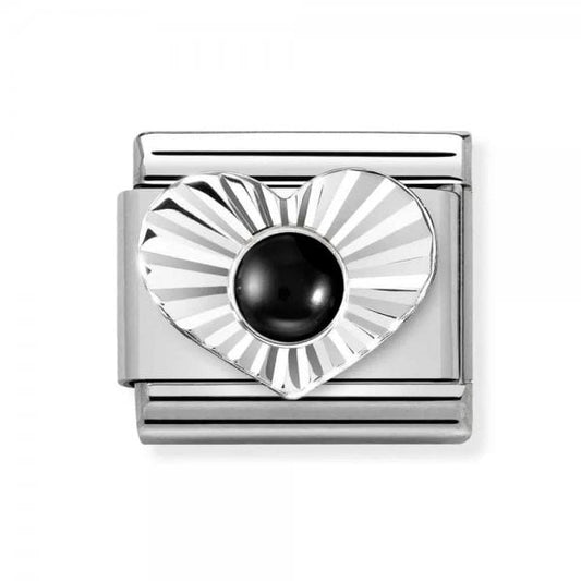 Silver Faceted Heart Black Agate Charm