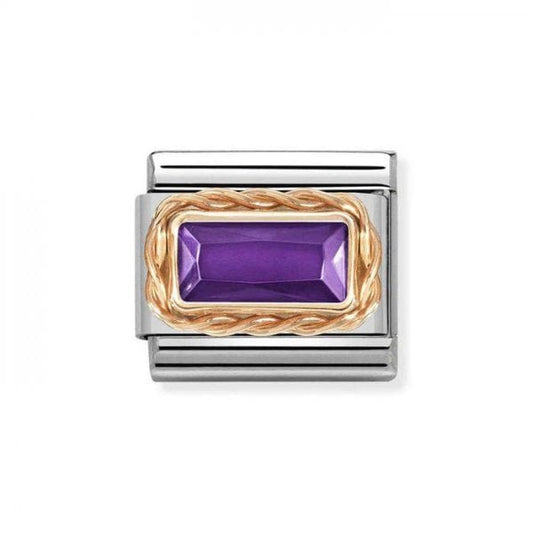 Rose Gold Faceted Baguette Violet CZ Charm