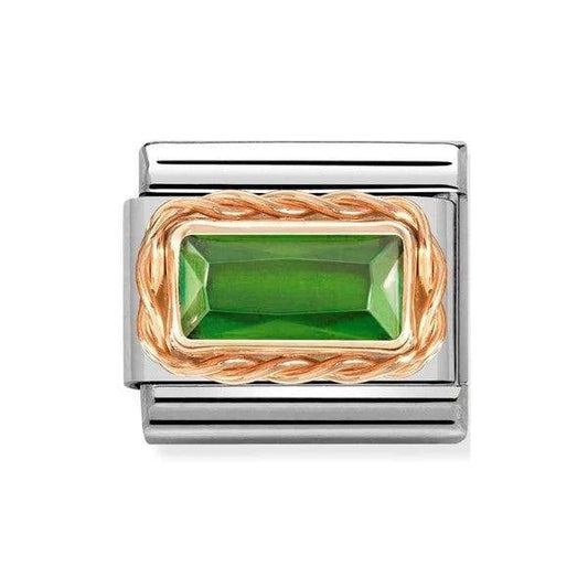 Classic Rose Gold Faceted Baguette Green CZ Charm