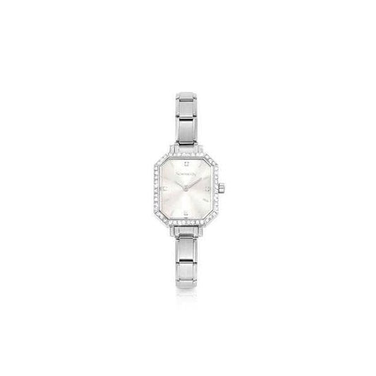 Steel Rectangular CZ Silver Watch