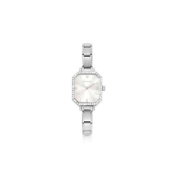 Steel Rectangular CZ Silver Watch