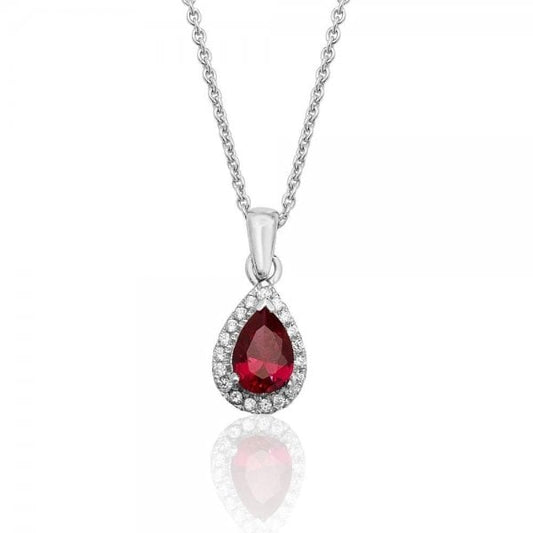 Pear Shape Halo Red Cubic Zirconia Pendant Chain