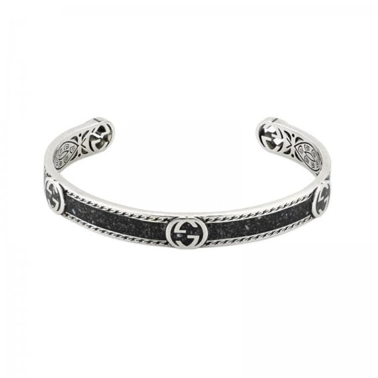 Silver & Black Enamel Interlocking G Bracelet 17cm
