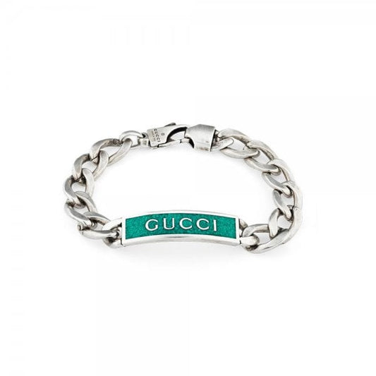 GUCCI Tag Bracelet w/ Turquoise Enamel 19cm