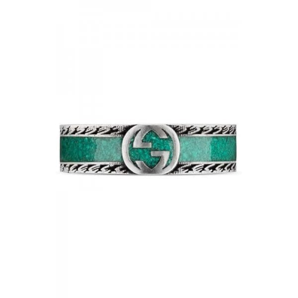Interlocking G Turquoise Enamel Ring 6mm Size 13