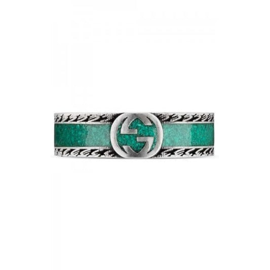 Interlocking G Turquoise Enamel Ring 6mm Size 13