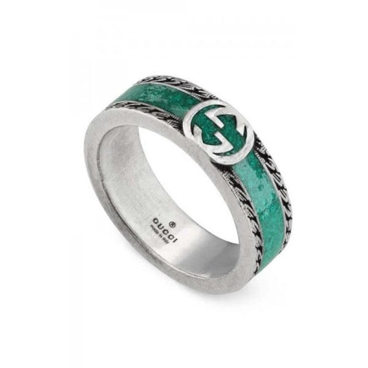 Interlocking G Turquoise Enamel Ring 6mm Size 19