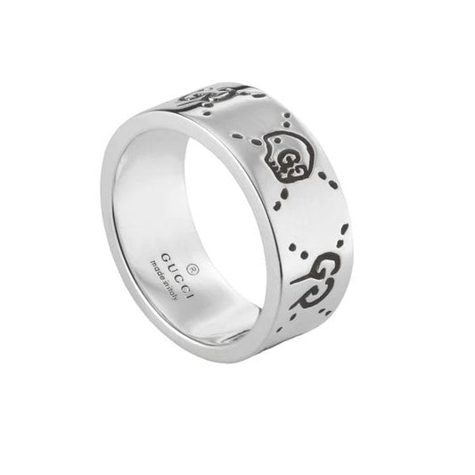 Gucci Ghost Ring 9mm Aureco Black Silver Size 14