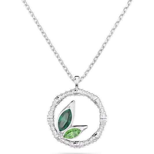Dellium necklace, Circle, Bamboo, Green, Rhodium