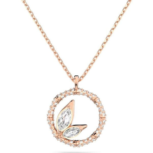 Dellium necklace, Circle, Bamboo, White, Rose gold