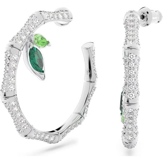 Dellium hoop earrings, Bamboo, Green, Rhodium