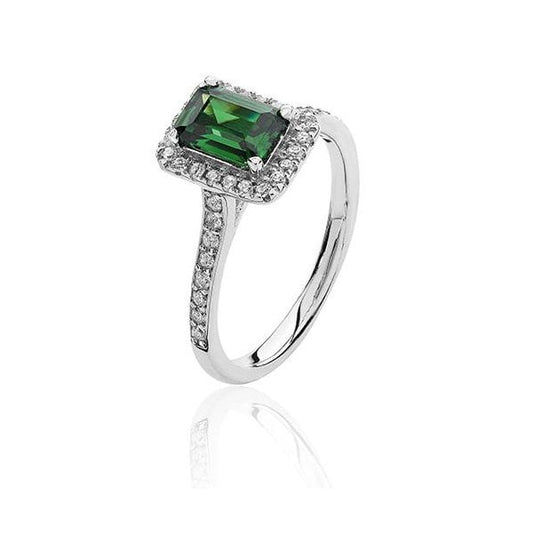 Silver, CZ & Green Ring