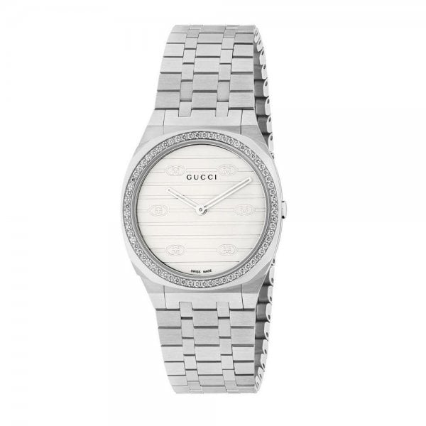 GUCCI 25H Stainless Steel Diamond Quartz