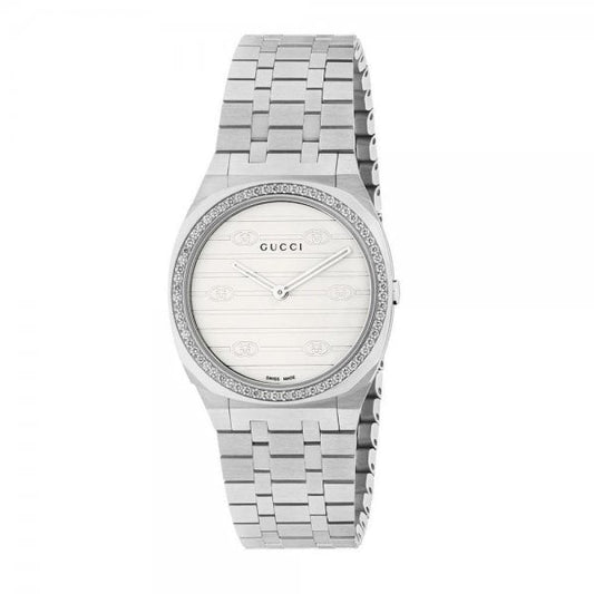 GUCCI 25H Stainless Steel Diamond Quartz